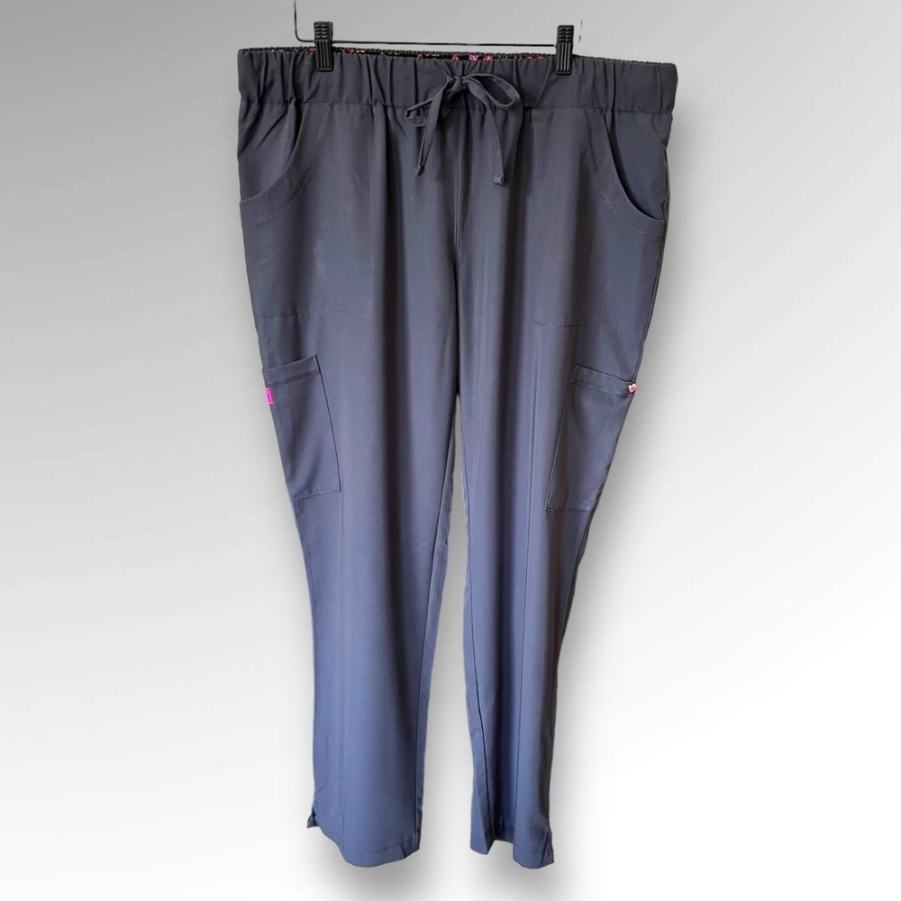Betsy Johnson Scrub Pants Lips Print Gray Drawstring